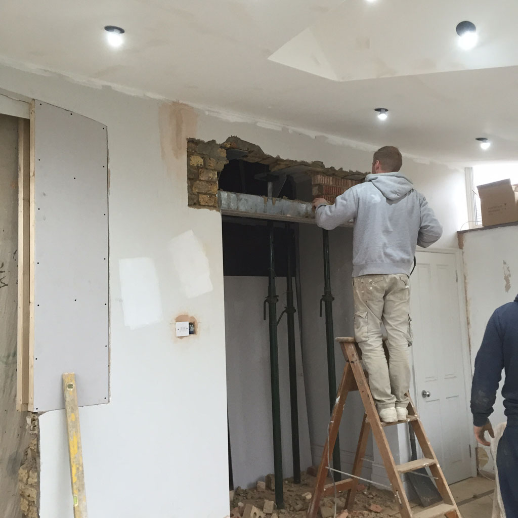 Kitchen refurbishment: lintel being fitted