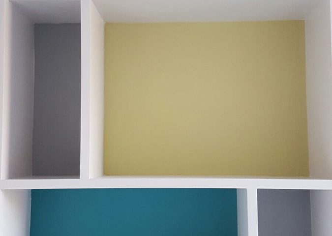 Shelves painted with Farrow & Ball paints